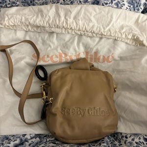 See by Chloe Tan Leather Shoulder Bag w/Tortoise Detail